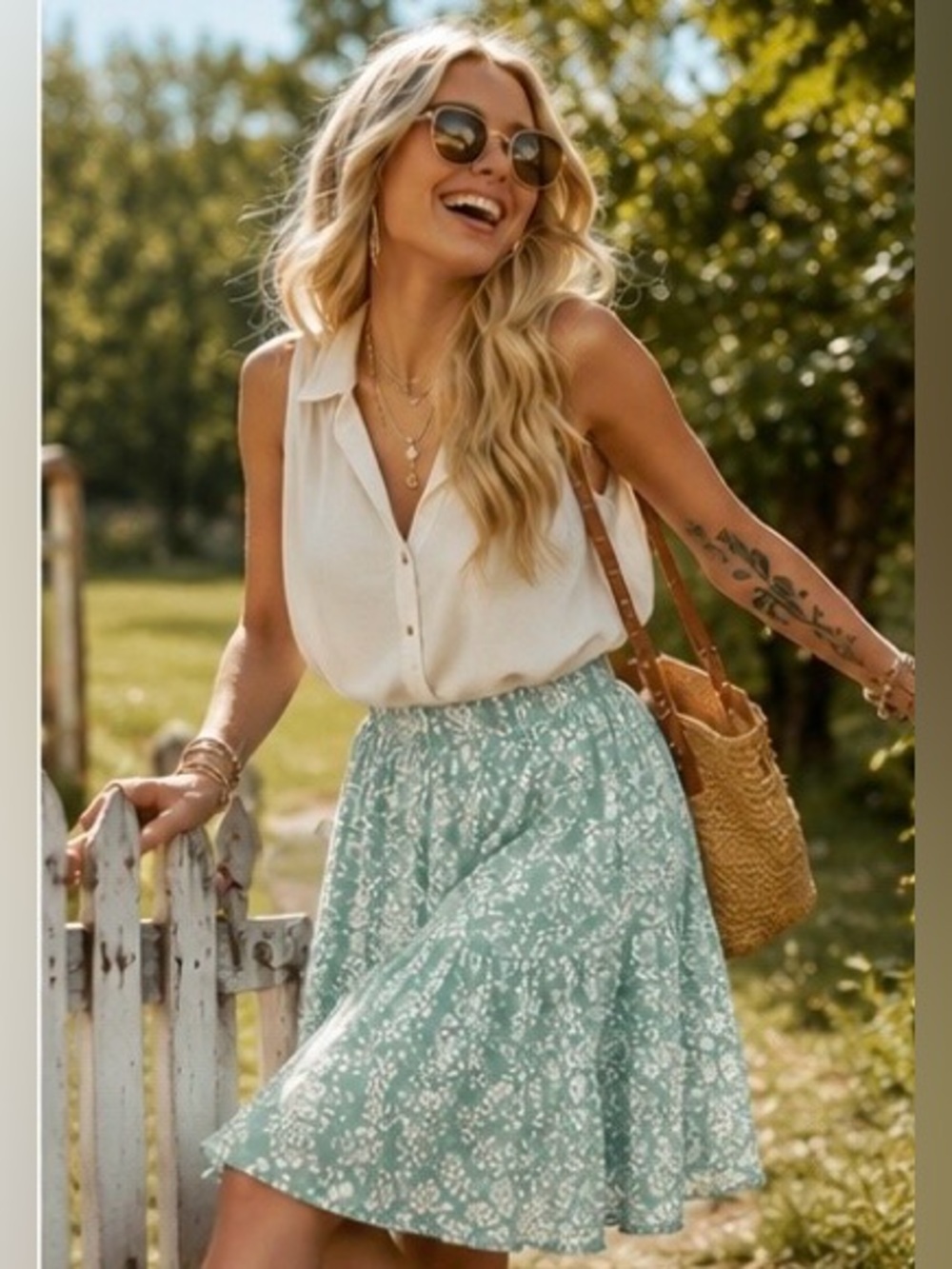 NWT Papaya Mint Green Floral Tiered Mini Skirt Cottage-core Boho Size M
